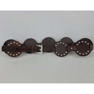 Michael Kors Womens Brown Leather Studded Disc Medallion Belt Large
